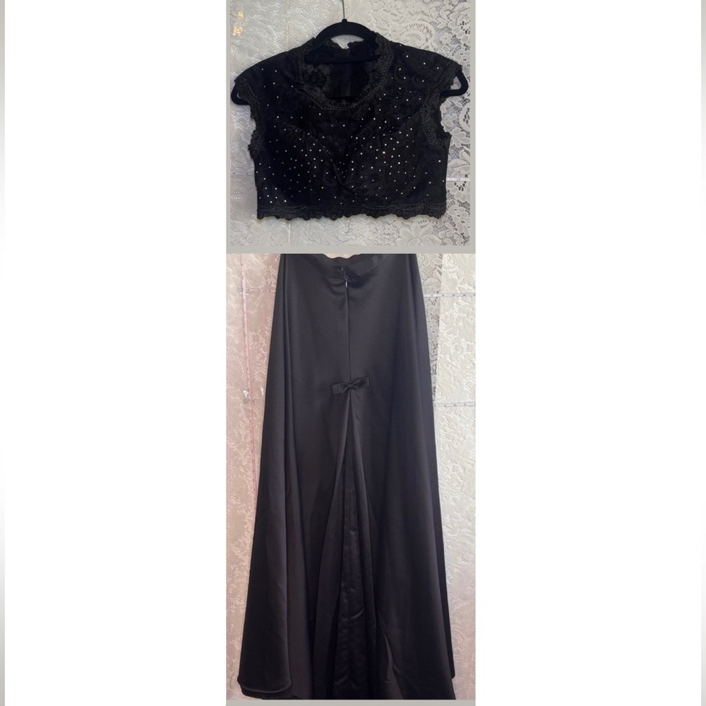 Custom Halter Black Lace Top. Elegant 2 Piece Formal Evening Dress